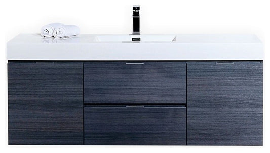 Bliss 60" Single Sink High Gloss Gray Oak Wall Mount Modern Bathroom Vanity