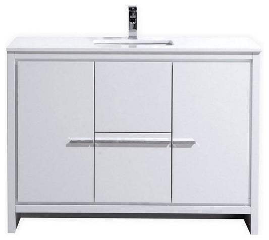 Dolce 48â€³ High Gloss White Modern Bathroom Vanity with White Quartz Counter-Top