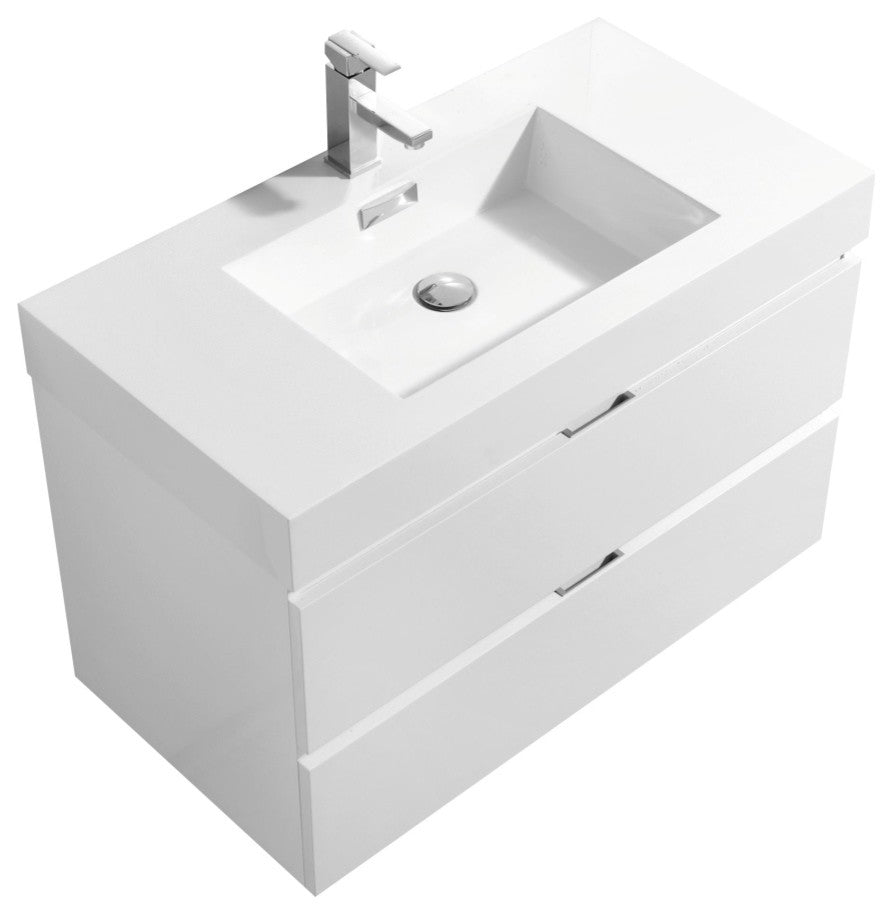 Bliss 36" High Gloss White Wall Mount Modern Bathroom Vanity