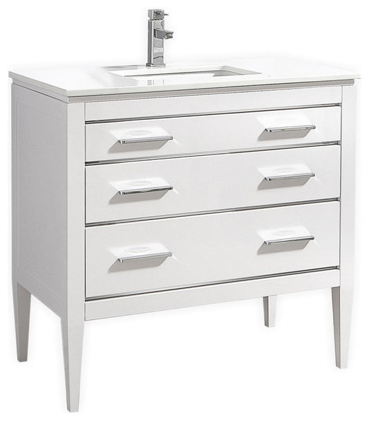 Eiffel 36'' High Gloss White Vanity W/ Quartz Counter Top