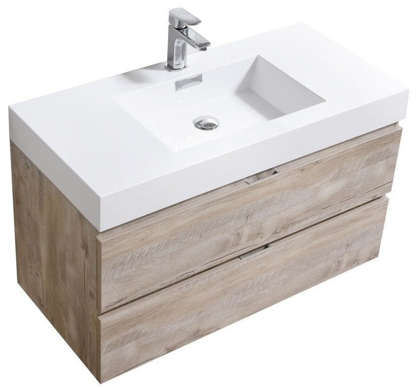 Bliss 40" Nature Wood Wall Mount Modern Bathroom Vanity