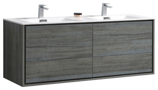 DeLusso 60" Double Sink Ocean Gray Wall Mount Modern Bathroom Vanity