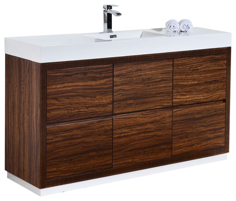 Bliss 60" Single Sink Walnut Free Standing Modern Bathroom Vanity