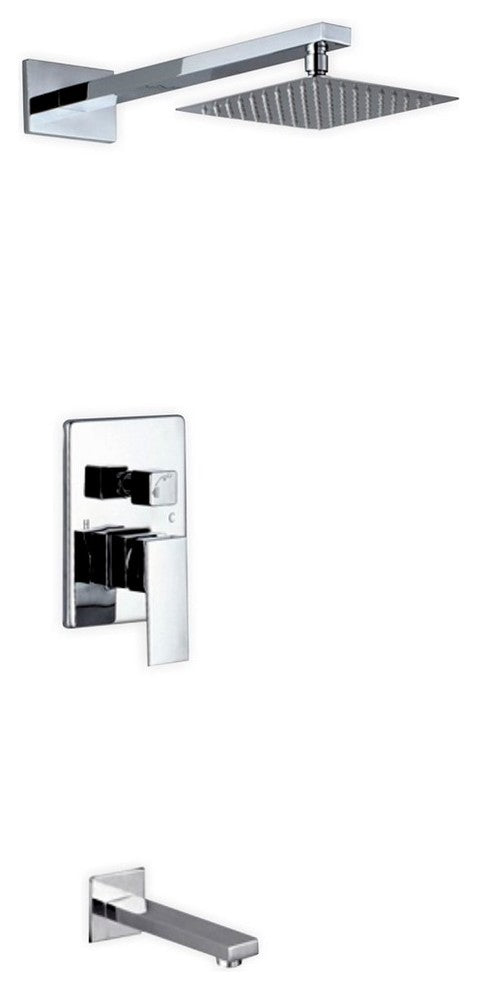 Aqua Piazza Brass Shower Set- 8In Square Rain Shower- Tub Filler