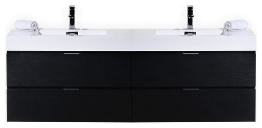 Bliss 72" Double  Sink Black Wall Mount Modern Bathroom Vanity