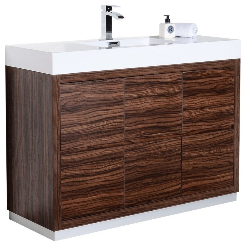 Bliss 48" Walnut Free Standing Modern Bathroom Vanity