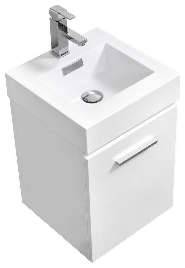 Bliss 16" High Gloss White Wall Mount Modern Bathroom Vanity