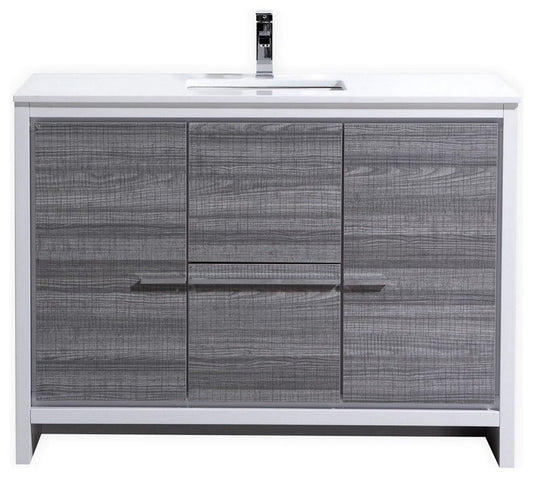 Dolce 48â€³ Ash Gray Modern Bathroom Vanity with White Quartz Counter-Top