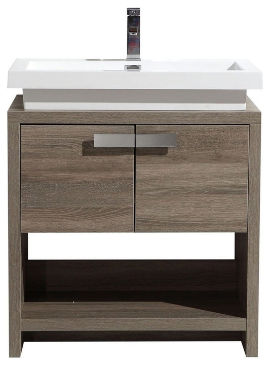 Levi 32" Havana Oak Modern Bathroom Vanity w/ Cubby Hole