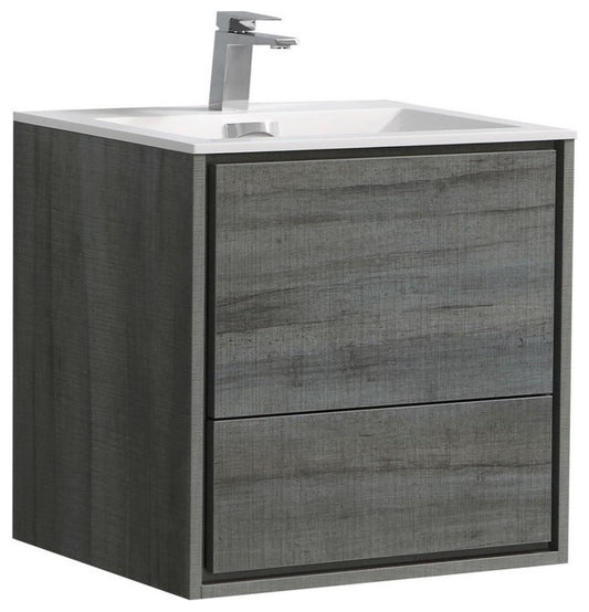 DeLusso 24" Ocean Gray Wall Mount Modern Bathroom Vanity