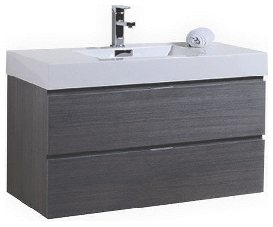 Bliss 40" Gray Oak Wall Mount Modern Bathroom Vanity