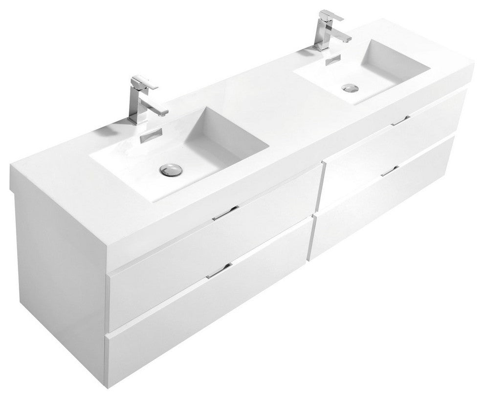 Bliss 80" Double Sink High Gloss White Wall Mount Modern Bathroom Vanity