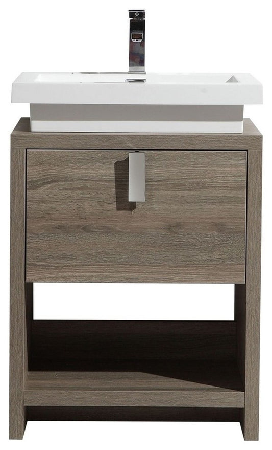 Levi 24" Havana Oak Modern Bathroom Vanity w/ Cubby Hole