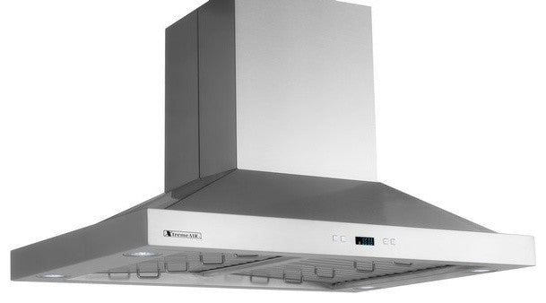 36" wide, LED lights, Both Side accessible Control, Baffle Filters W/ Grease Drain Tunnel, 1.0mm Non-Magnetic Stainless Steel Seamless Body, Island Mount Range Hood