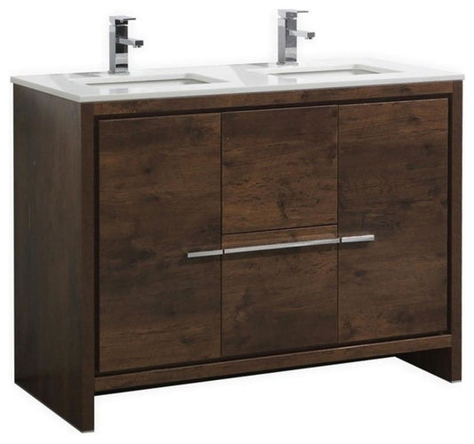 Dolce 48″ Double Sink Rose Wood  Modern Bathroom Vanity with White Quartz Counter-Top