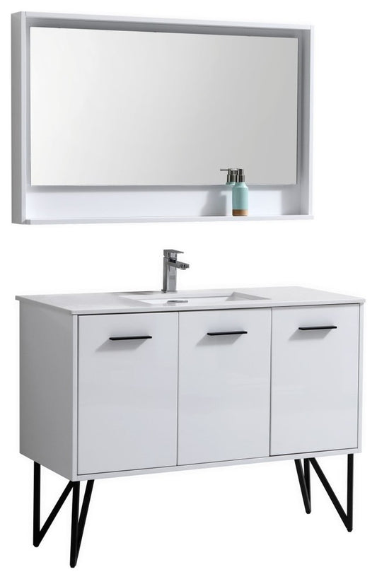 Bosco 48" Modern Bathroom Vanity w/ Quartz Countertop and Matching Mirror