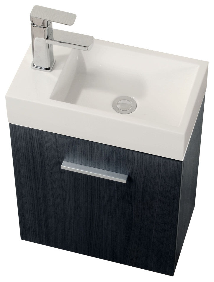 Bliss 18" High Gloss Gray Oak Wall Mount Modern Bathroom Vanity