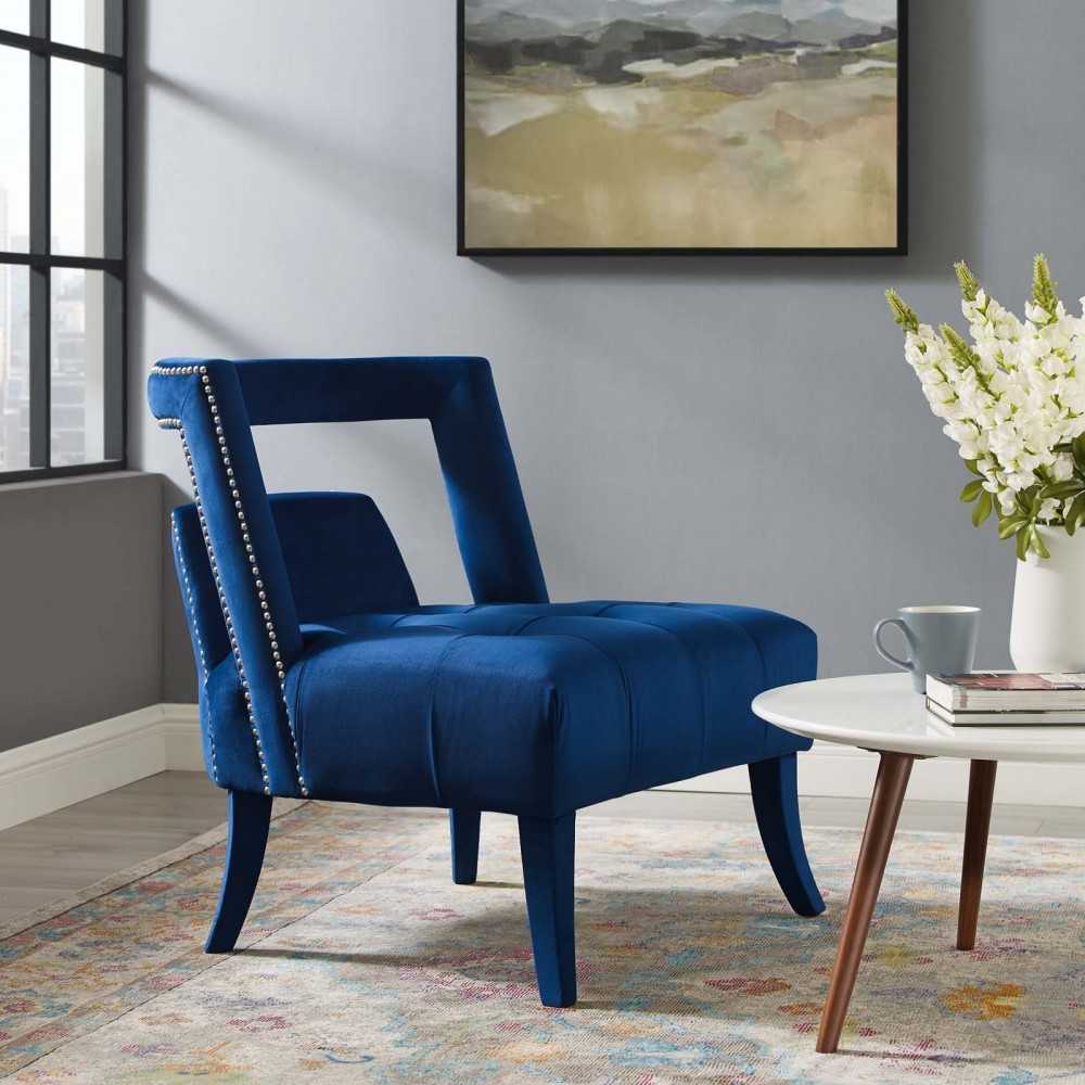 Honor Accent Lounge Performance Velvet Armchair, Navy