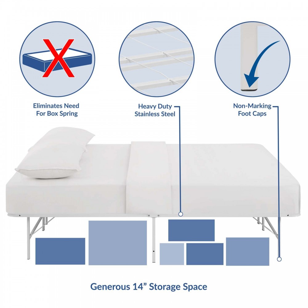 Horizon Full Stainless Steel Bed Frame, White