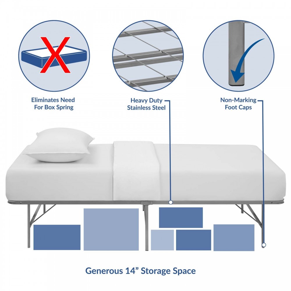 Horizon Twin Stainless Steel Bed Frame, Silver