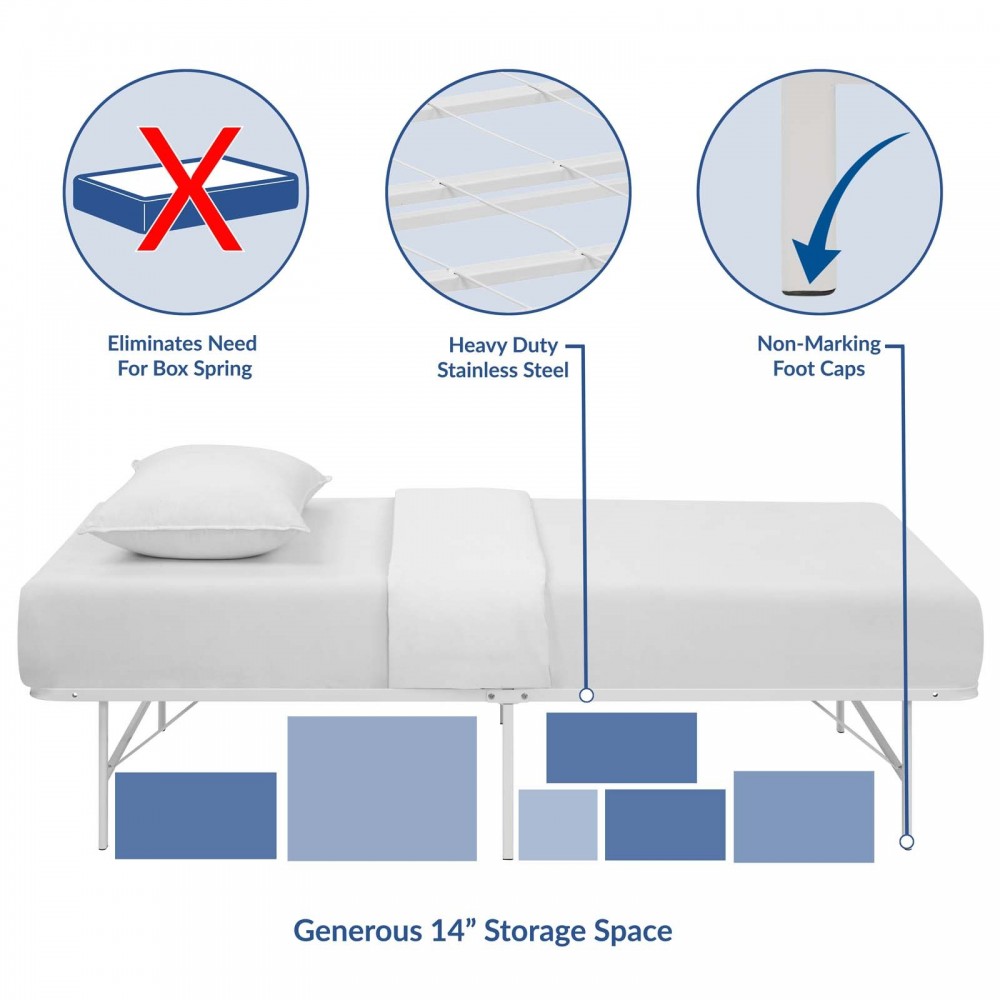 Horizon Twin Stainless Steel Bed Frame, White