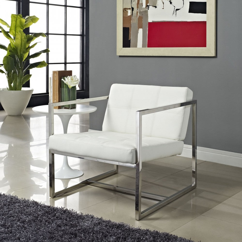 Hover Upholstered Vinyl Lounge Chair, White