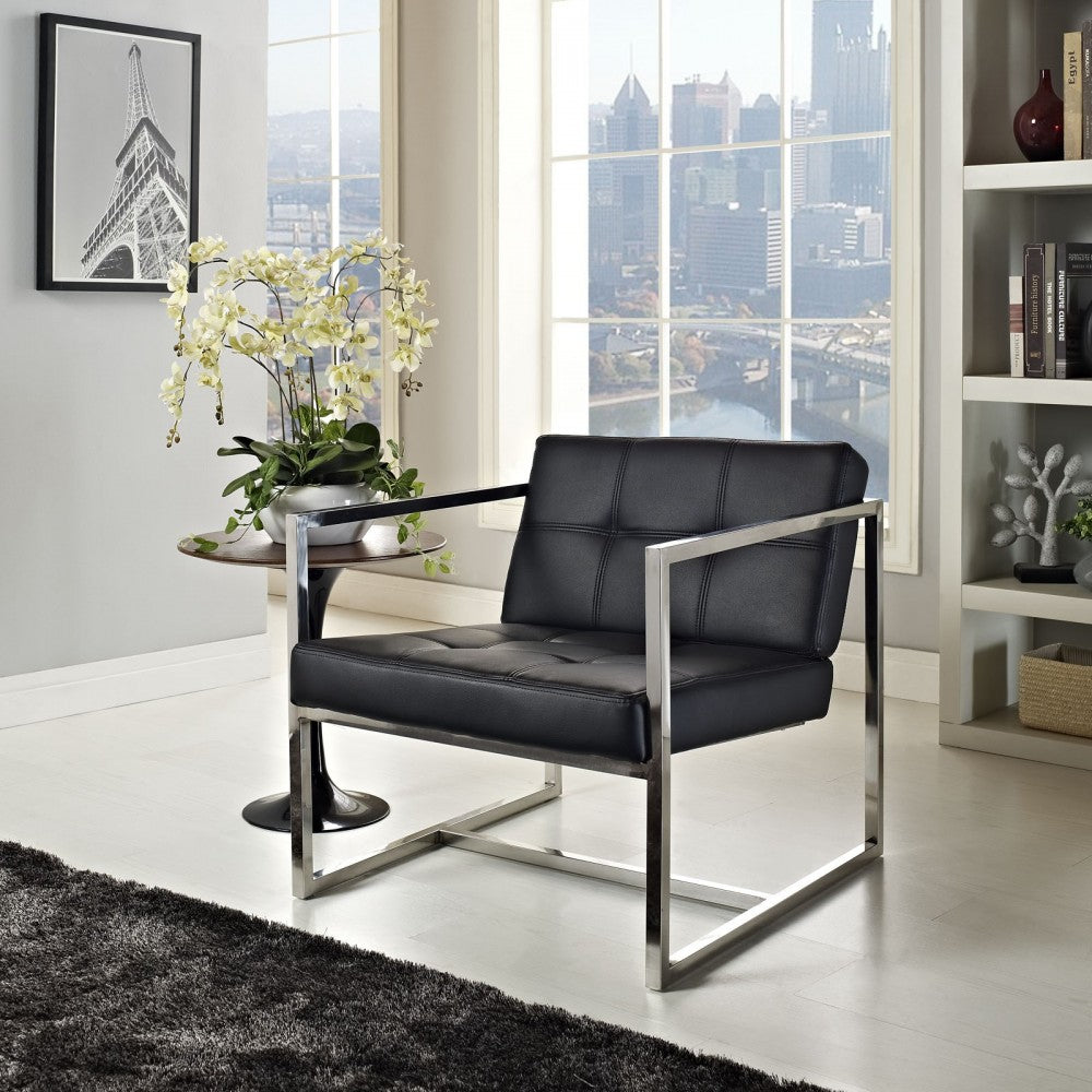Hover Upholstered Vinyl Lounge Chair, Black