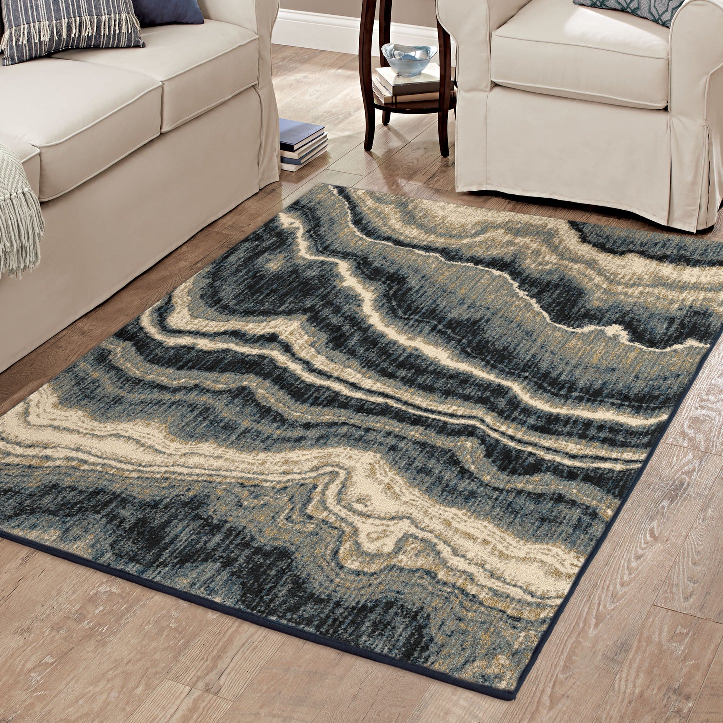Orian American Heritage Impressionist Stone Indigo 90"X114"