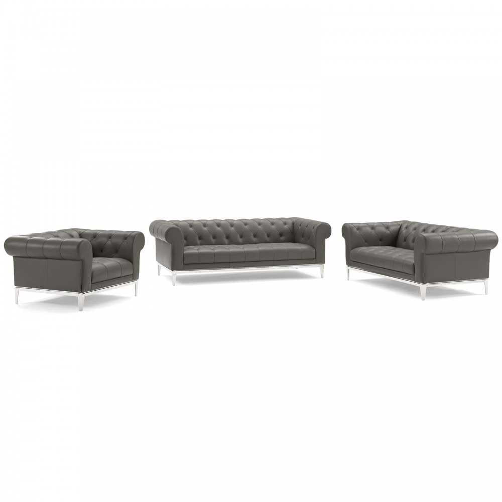 Idyll 3 Piece Upholstered Leather Set, Gray