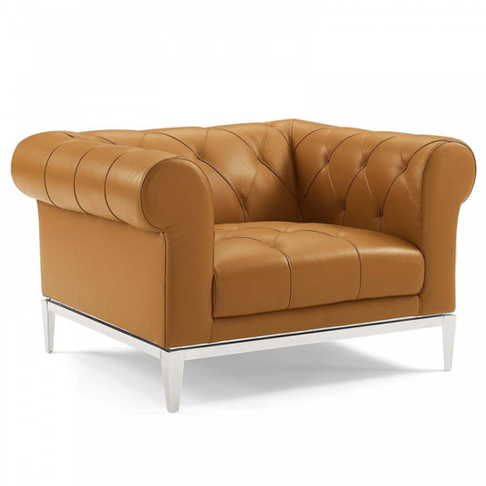 Idyll Tufted Button Upholstered Leather Chesterfield Armchair, Tan