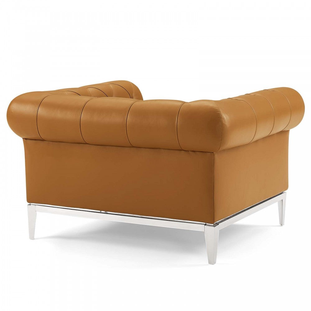 Idyll Tufted Button Upholstered Leather Chesterfield Armchair, Tan