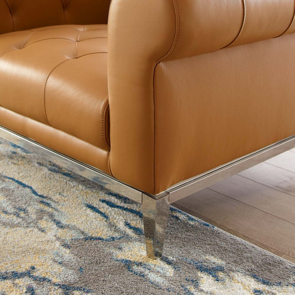 Idyll Tufted Button Upholstered Leather Chesterfield Armchair, Tan
