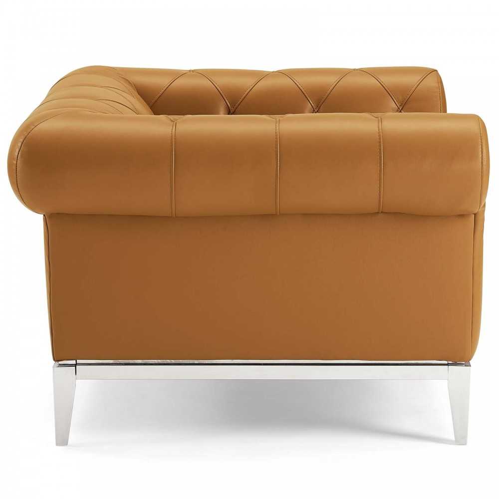Idyll Tufted Button Upholstered Leather Chesterfield Armchair, Tan