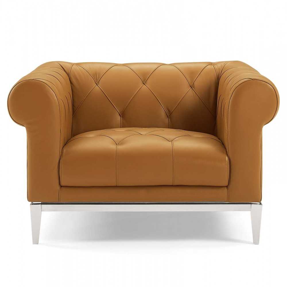 Idyll Tufted Button Upholstered Leather Chesterfield Armchair, Tan