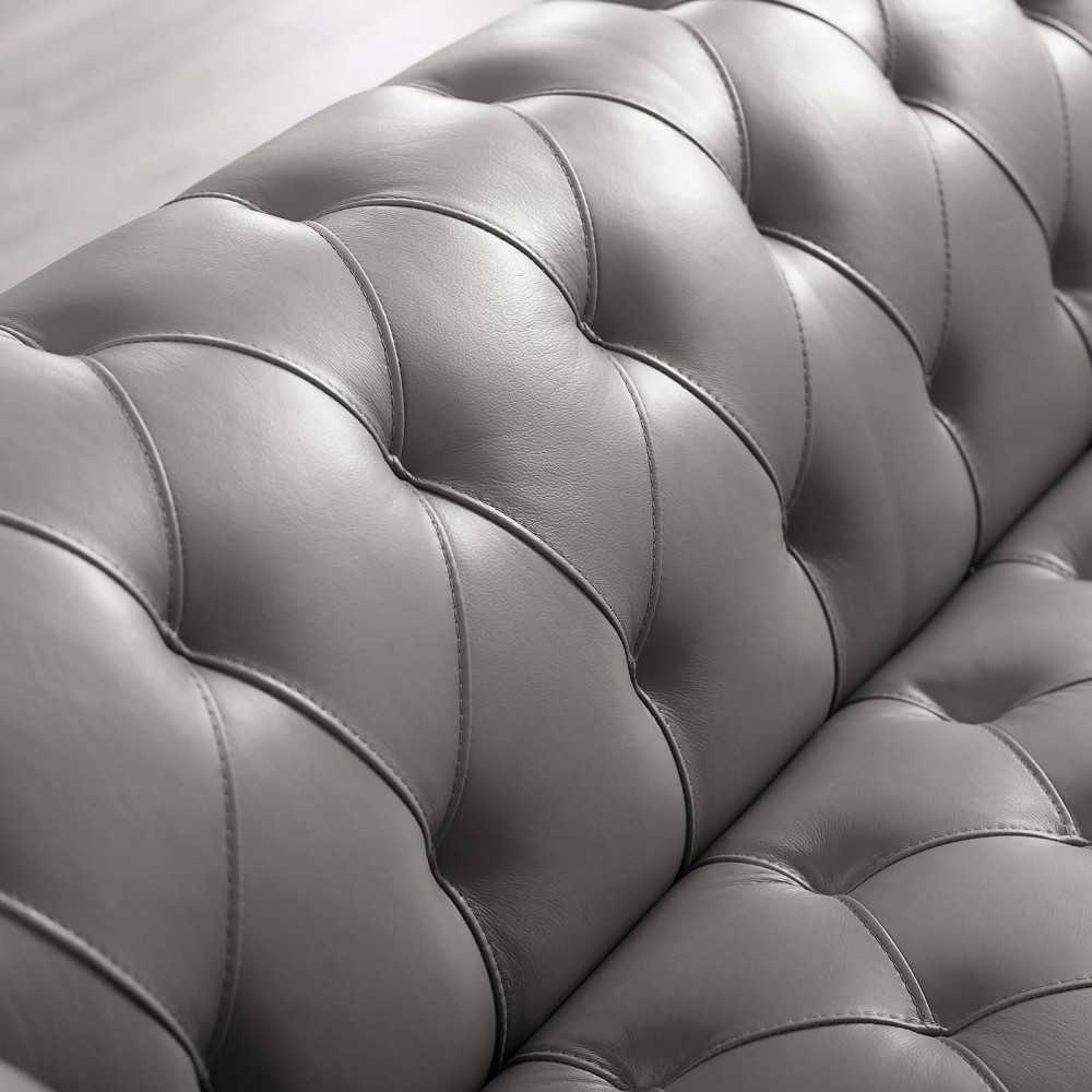 Idyll Tufted Button Upholstered Leather Chesterfield Armchair, Gray