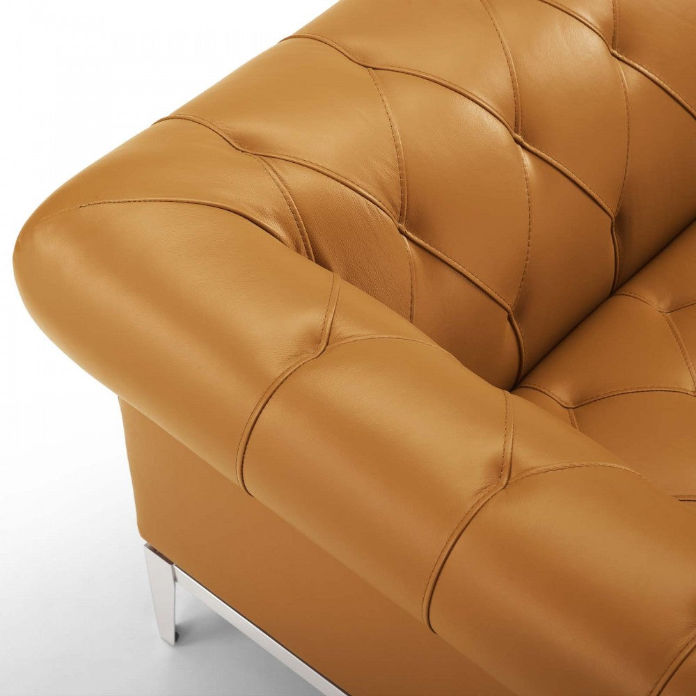 Idyll Tufted Button Upholstered Leather Chesterfield Loveseat, Tan