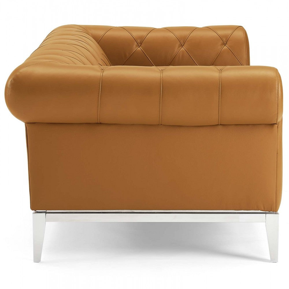 Idyll Tufted Button Upholstered Leather Chesterfield Loveseat, Tan