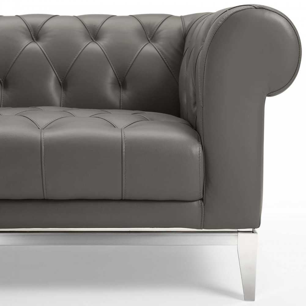 Idyll Tufted Button Upholstered Leather Chesterfield Loveseat, Gray