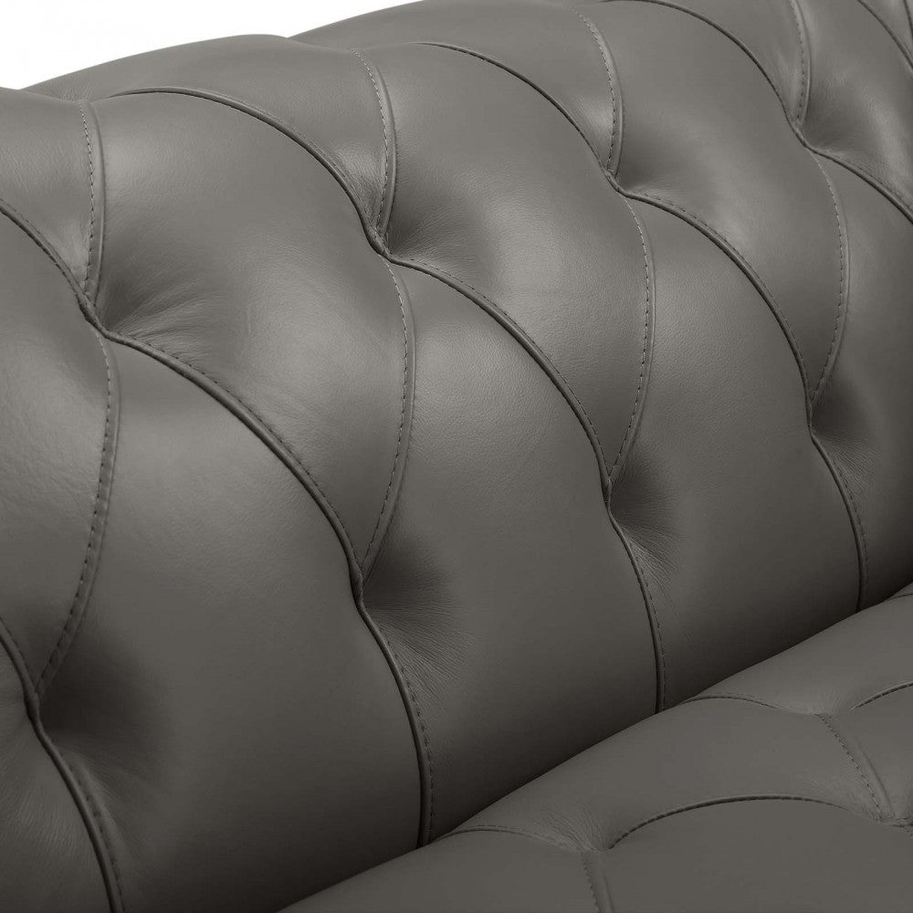 Idyll Tufted Button Upholstered Leather Chesterfield Loveseat, Gray