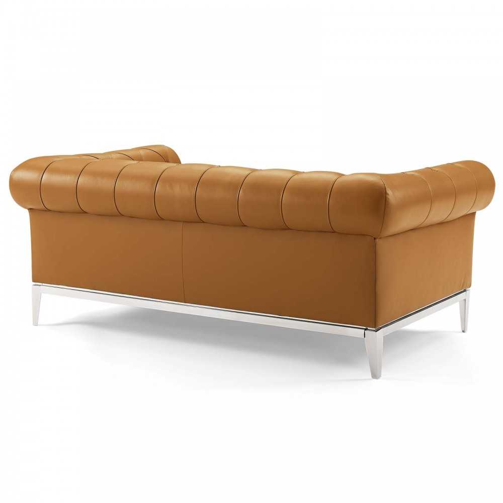 Idyll Tufted Upholstered Leather Loveseat and Armchair, Tan