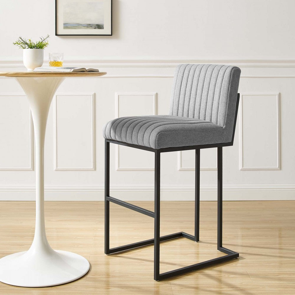 Indulge Channel Tufted Fabric Bar Stool, Light Gray