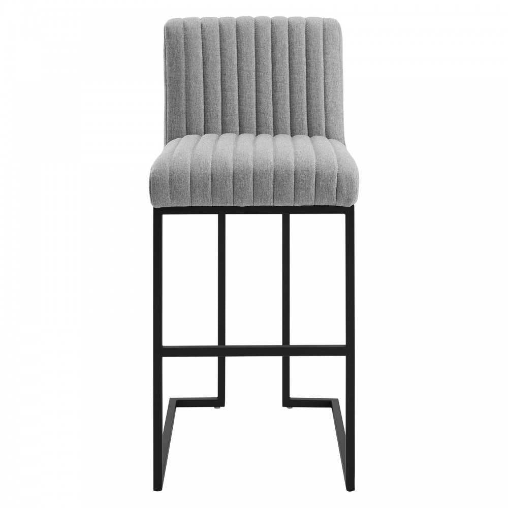 Indulge Channel Tufted Fabric Bar Stool, Light Gray