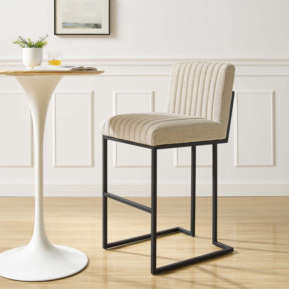 Indulge Channel Tufted Fabric Bar Stool, Beige