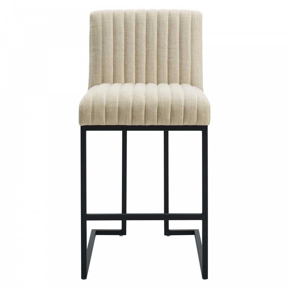 Indulge Channel Tufted Fabric Counter Stool, Beige