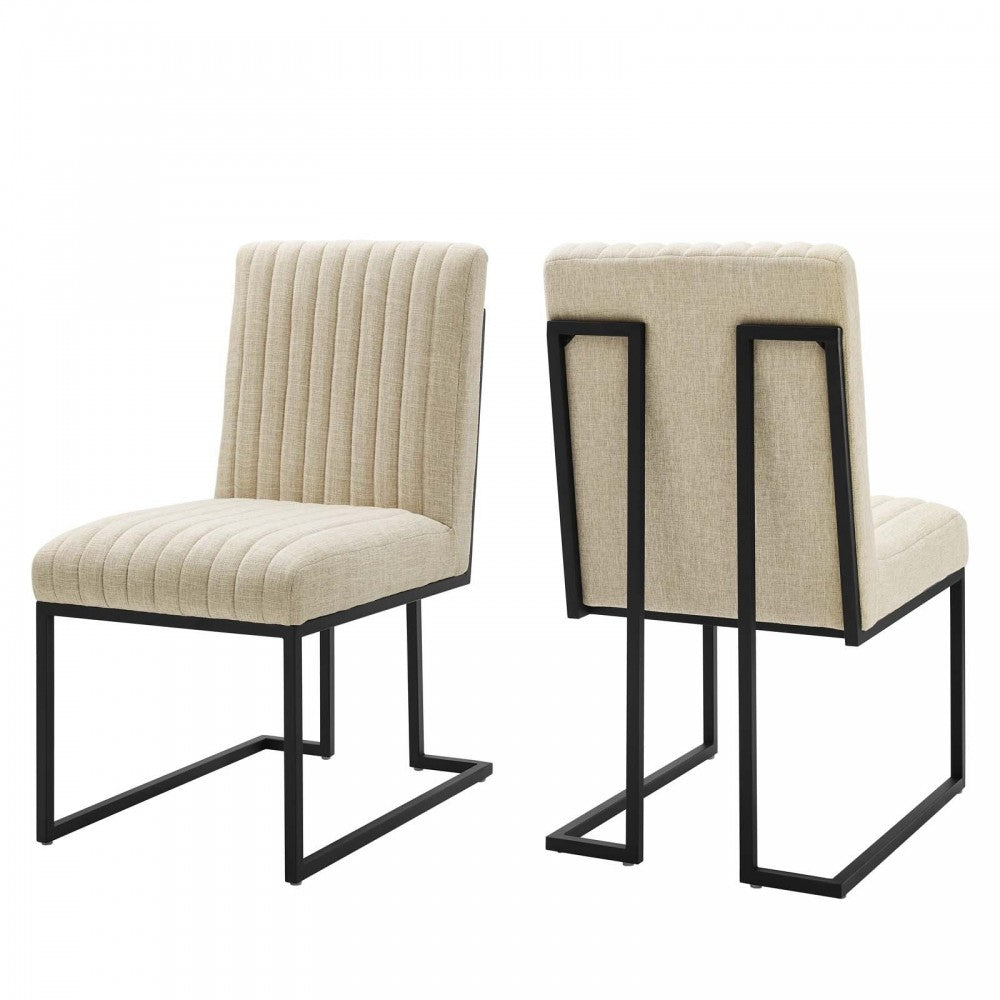 Indulge Channel Tufted Fabric Dining Chairs - Set of 2, Beige