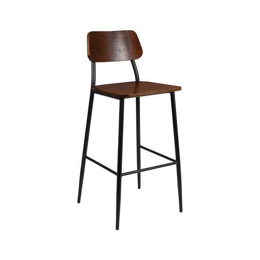 Industrial Barstool with Gunmetal Steel Frame and Rustic Wood Seat