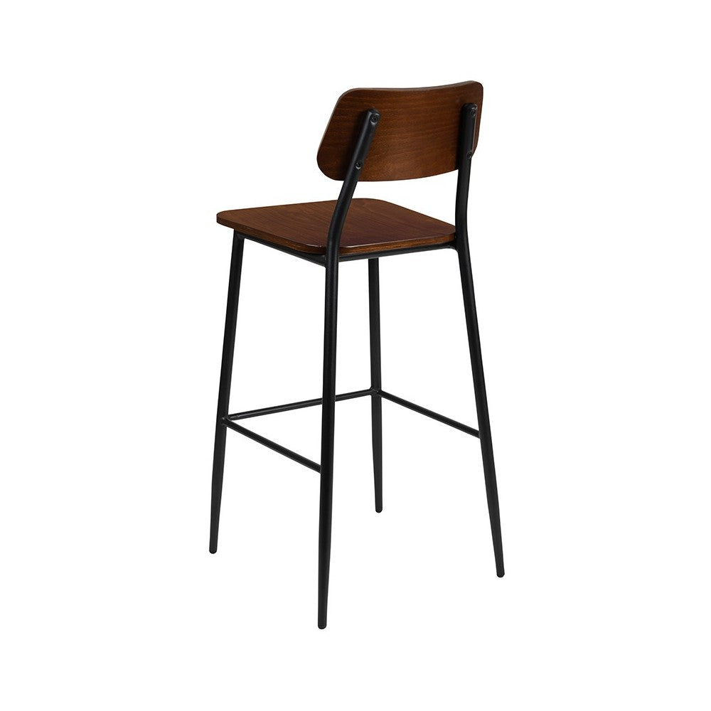 Industrial Barstool with Gunmetal Steel Frame and Rustic Wood Seat