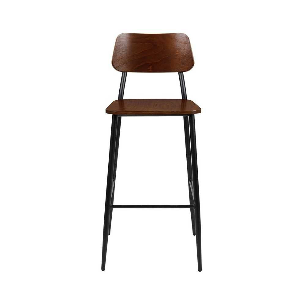 Industrial Barstool with Gunmetal Steel Frame and Rustic Wood Seat