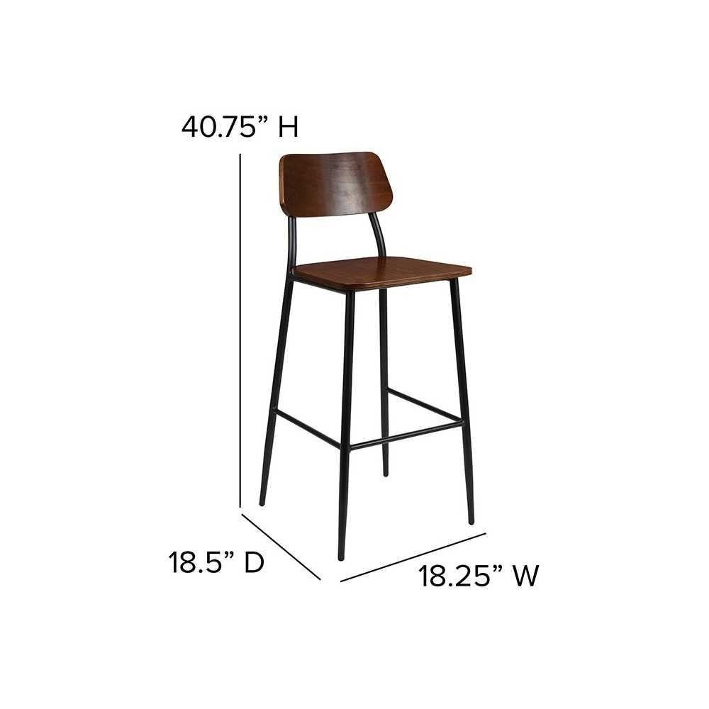 Industrial Barstool with Gunmetal Steel Frame and Rustic Wood Seat
