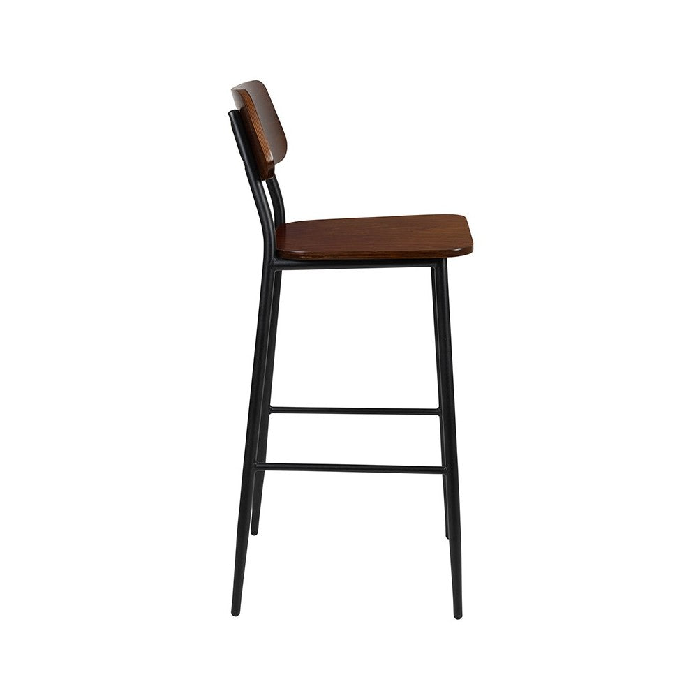 Industrial Barstool with Gunmetal Steel Frame and Rustic Wood Seat